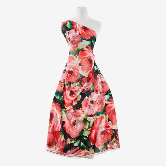 Zelouf Zs1901B Print Hi Multi Chiffon  , Sewing, DIY, Crafts Fabric by the Yard, 937 Blk/lipstic, 3 Yard