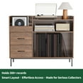 thumbnail image 4 of Record Player Stand with Power Outlet, Turntable Table with Flip-Down Lid and Storage for 300+ Vinyl Records, Media Console with 2 Drawers, Brown, 4 of 18