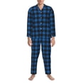 thumbnail image 3 of Hirioo Blue Black Plaid for Men's Pajama Sets 2 Piece Pjs Men's Long-Sleeved Pajama Set Button Down Sleepwear,S-XXL-Medium, 3 of 7
