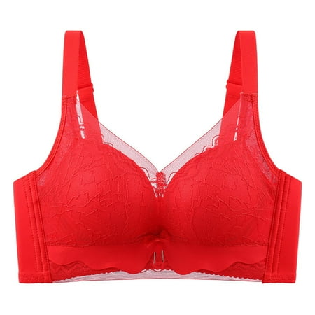 SMihono Women s Full Coverage Minimizer Lace Bra No Underwire Padded Soft Everyday Bras Mesh Embroidery T Shirt Bralette Red XL