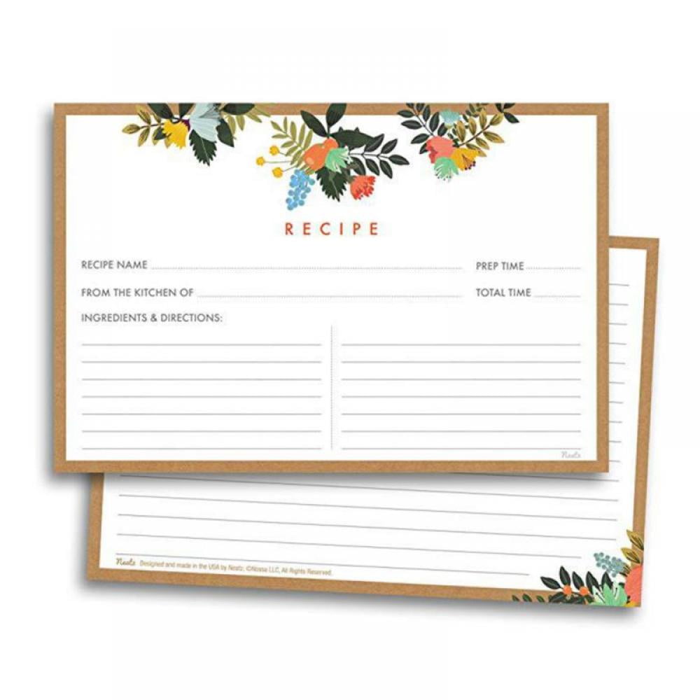 Krissy Mint Double Sided Card Stock Recipe Card Set Floral and Mint Stripe Recipe Cards Set of 25 4x6 inches 