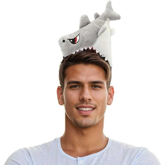 RUTAYY Men's Cartoon Shark Plush Hat Halloween Themed Party Accessory Performance Headwear Grey