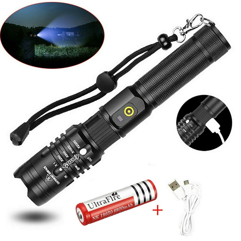 LED XHP50 Flashlight 990000 Lumens Rechargeable Flash Light with Battery,  Zoomable Torch with 3 Modes for Camping Hiking Fishing Outdoor Adventures