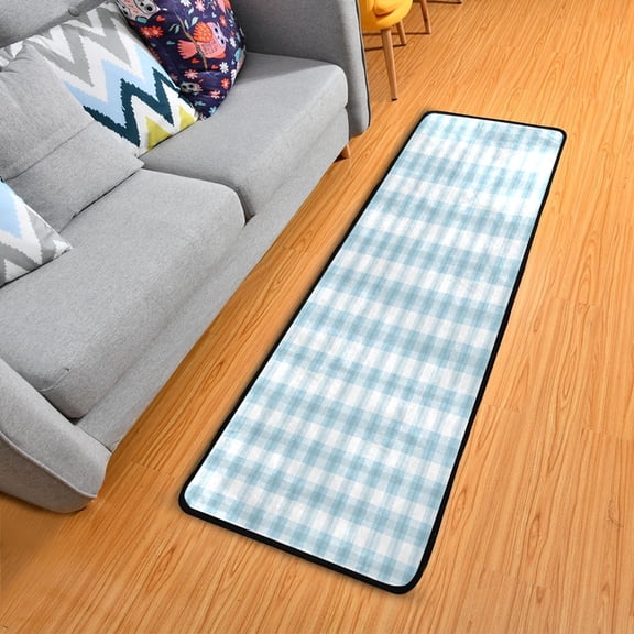 Light Blue Cute Plaids Pattern Long Floor Mat Runner Rug Area Rug Carpet Water Absorbent Non-Slip 72" x 24"