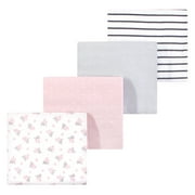 Luvable Friends Hudson Baby Flannel Receiving Blankets 4pk, Pink Blossom Gray