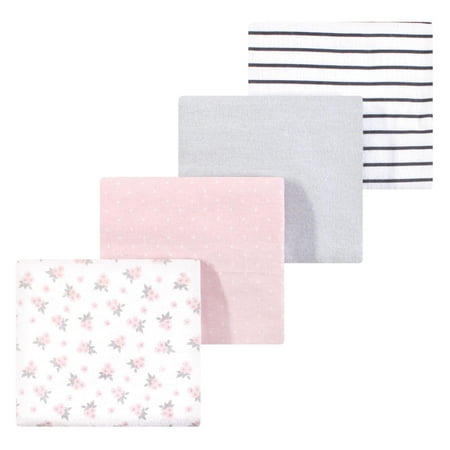 Luvable Friends Hudson Baby Flannel Receiving Blankets 4pk, Pink Blossom Gray