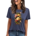 thumbnail image 3 of Pxxlle Flower Graphic Tees for Women Casual Short Sleeve Cotton T Shirts Loose Fit Round Neck Going Out Tops (Dark Blue XXL), 3 of 5
