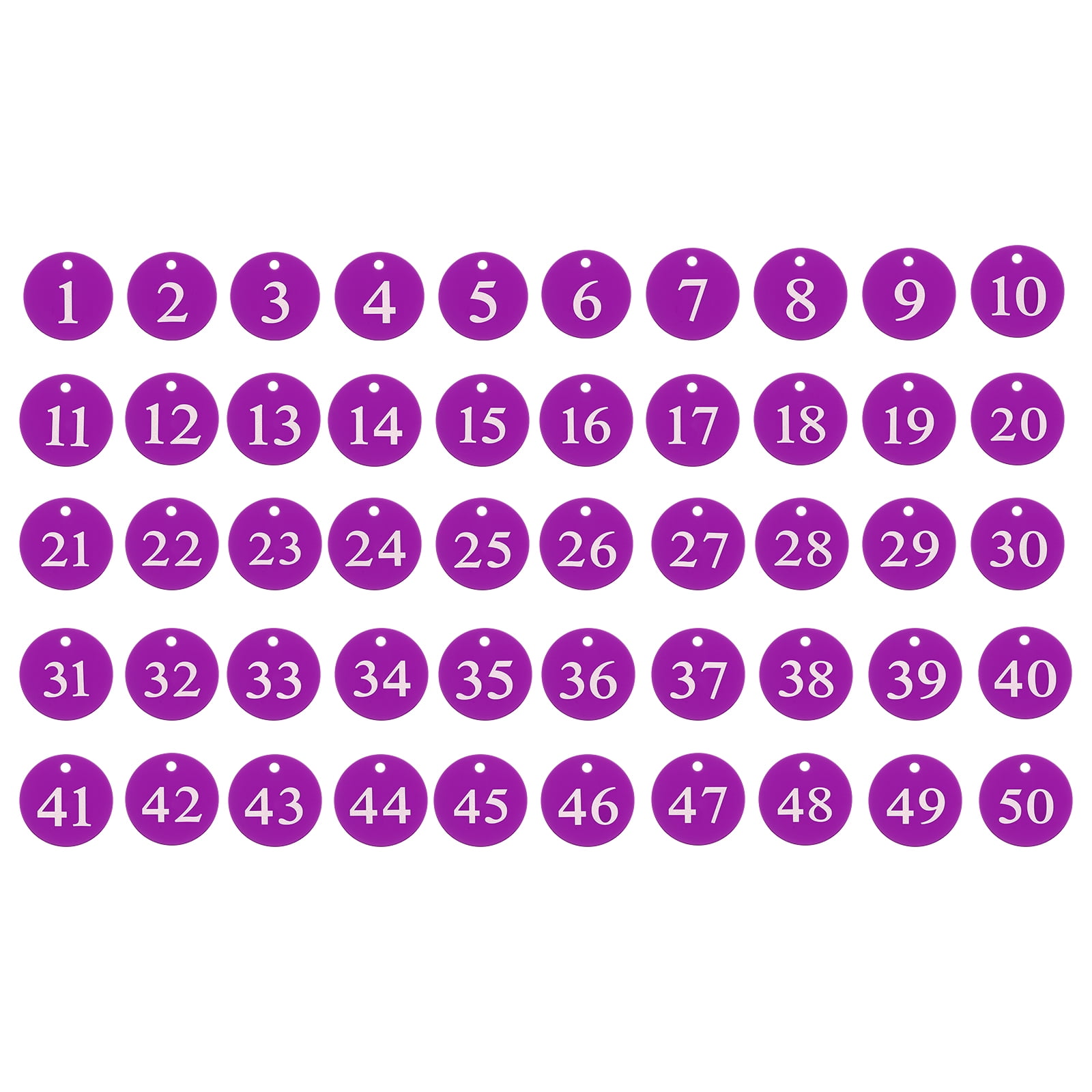 50PCS Number Tags 1-50, Number Key Tags Aluminum Numbered Tags Metal Key Tags Keychain with Key Rings for Organizer Field Sales Hangers Clothes Labels ID Tag, Purple