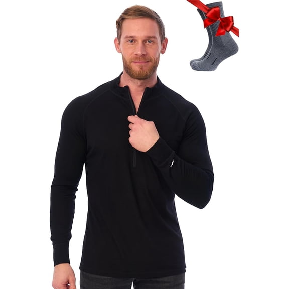 𝗘𝗩𝗘𝗥𝗬𝗗𝗔𝗬 Men’s Lightweight Merino Wool Half Zip Sweater - Base Layer Top with Hiking Socks - Merino.tech