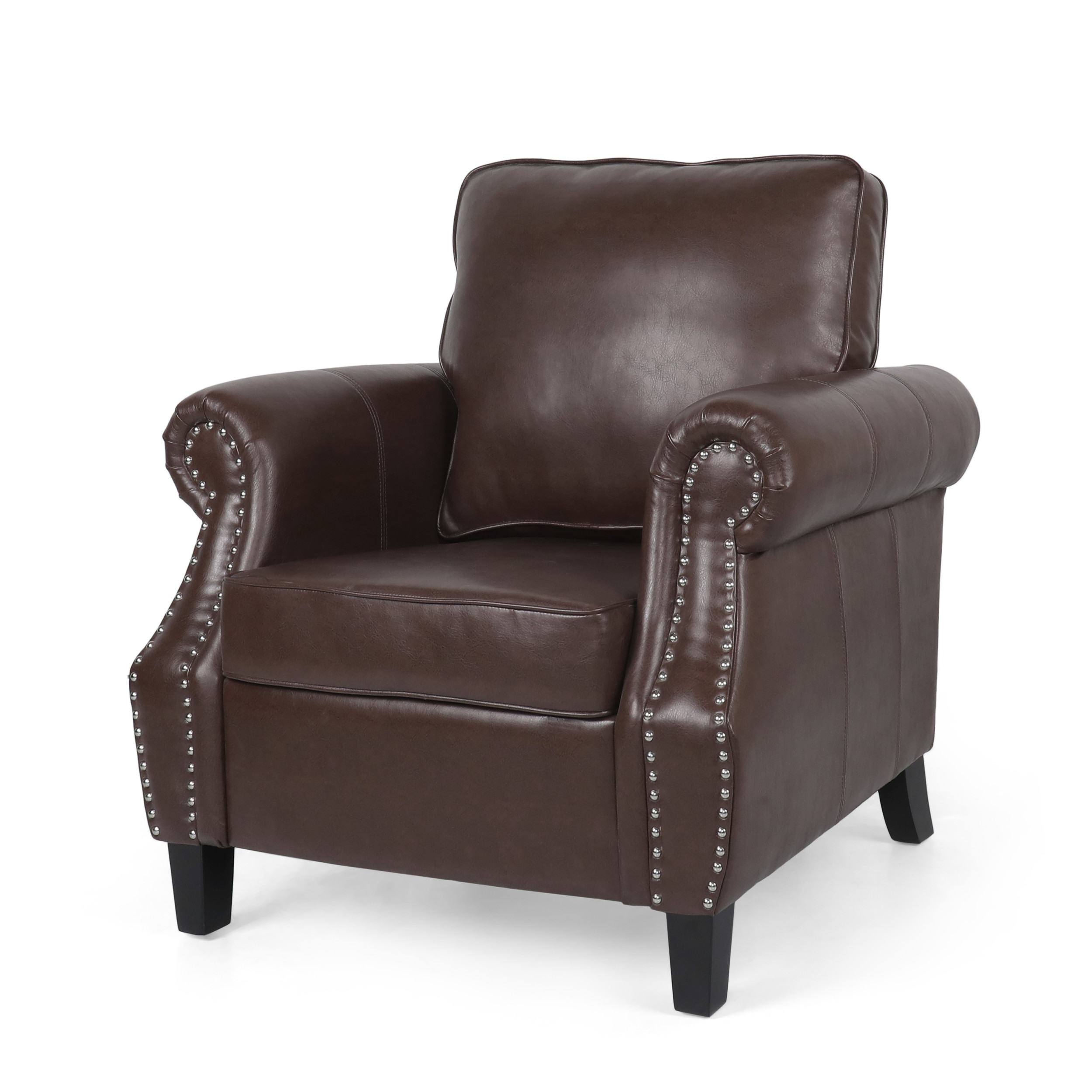 Noble House Amedou Faux Leather Club Chair with Nailhead Trim, Dark Brown