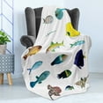 thumbnail image 4 of Maritime Soft Flannel Fleece Blanket, Marine Life Creatures with Cardinalfish Clownfish Stingray Exotic Fauna Sea Theme, Cozy Plush for Indoor and Outdoor Use, 70" x 90", Multicolor, by Ambesonne, 4 of 5