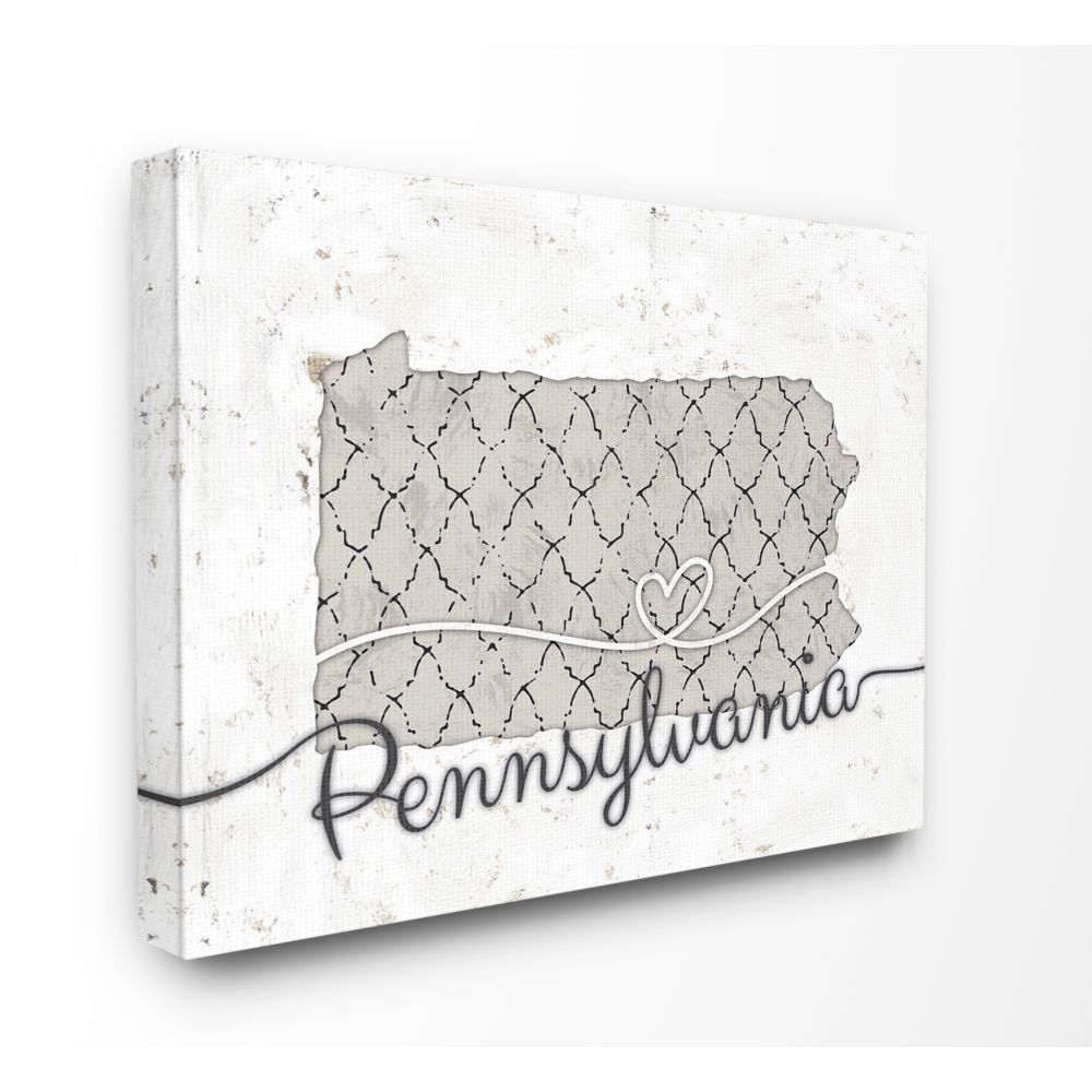 Stupell Industries Pennsylvania Patterned Grey US State Design Canvas Wall Art by Ziwei Li