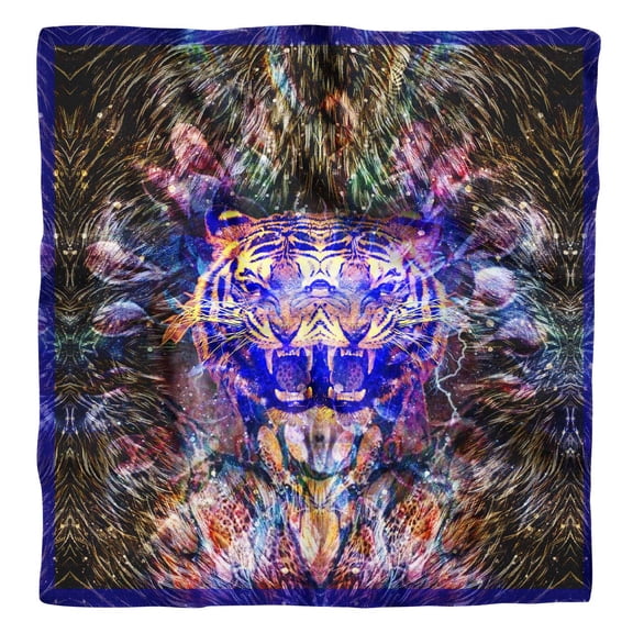 Phagun Blue Tiger Animal Pure Silk Printed Scarf Square Dupatta Head Neck Wrap Bandanas For Women