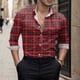 thumbnail image 3 of Camisas Negras Para Hombre Camiseta de manga larga a juego de colores a cuadros con estampado 3D digital personalizado informal a la moda para hombre (Red, XL), 3 of 4