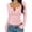Pink, variant on Women's V Neck Ribbed Knit Top Long Sleeve Henley Neckline Slim Fit Casual Basic Solid Color T Shirt Elegant Everyday Essential