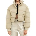 thumbnail image 3 of Seyurigaoka Women Cropped Puffer Jacket Winter Quilted Padded Zip Up Coat Long Sleeve Stand Collar Lightweight Outerwear Zipper Pockets, 3 of 5