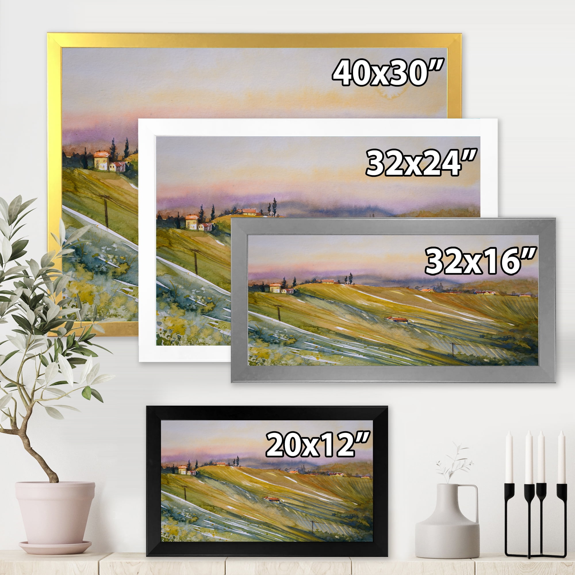 Designart 'Vineyard At Morning In Tuscany Italy' Country Framed Art Print