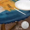 thumbnail image 4 of Navy Blue Yellow Table Cloth, Round Fitted Tablecloths with Elastic Edge, Modern Oil Painting Art Abstract Wipeable Waterproof Table Cover for Kitchen Wedding 36-44 Inches, 4 of 4