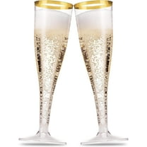 50 Pack Gold Rimmed Plastic Champagne Flutes 5 Oz Clear Plastic Toasting Glasses Fancy Disposable Wedding Party Cocktail Cups with Gold Rim