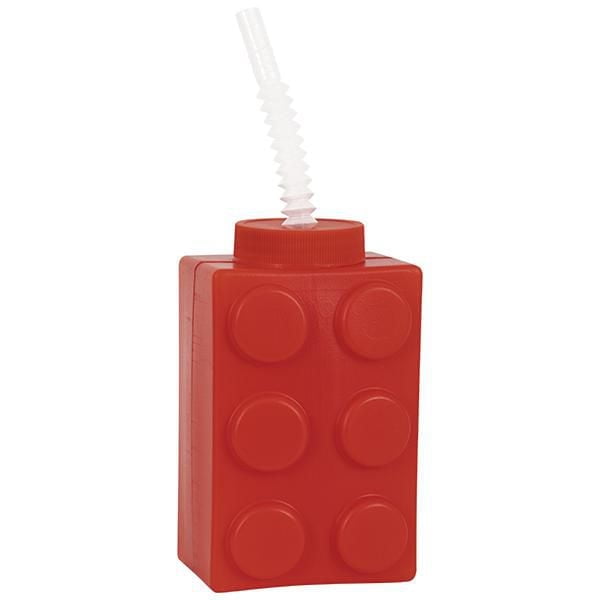 Red Brick Shaped Cup with Straw and Lid