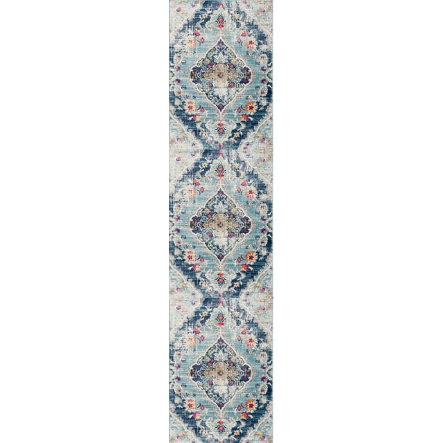 Rug Branch Savannah 2' x 11' (Exact Size: 2'3" x 11') Boho Indoor Runner Rug, Blue Grey, Transitional - Entryway, Hallway, Bathroom, and Kitchen