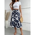 thumbnail image 2 of jinghuiyue Womens Floral Print Tiered Midi Skirts High Waist Flowy Ruffle A-Line Casual Summer Skirt M, 2 of 7