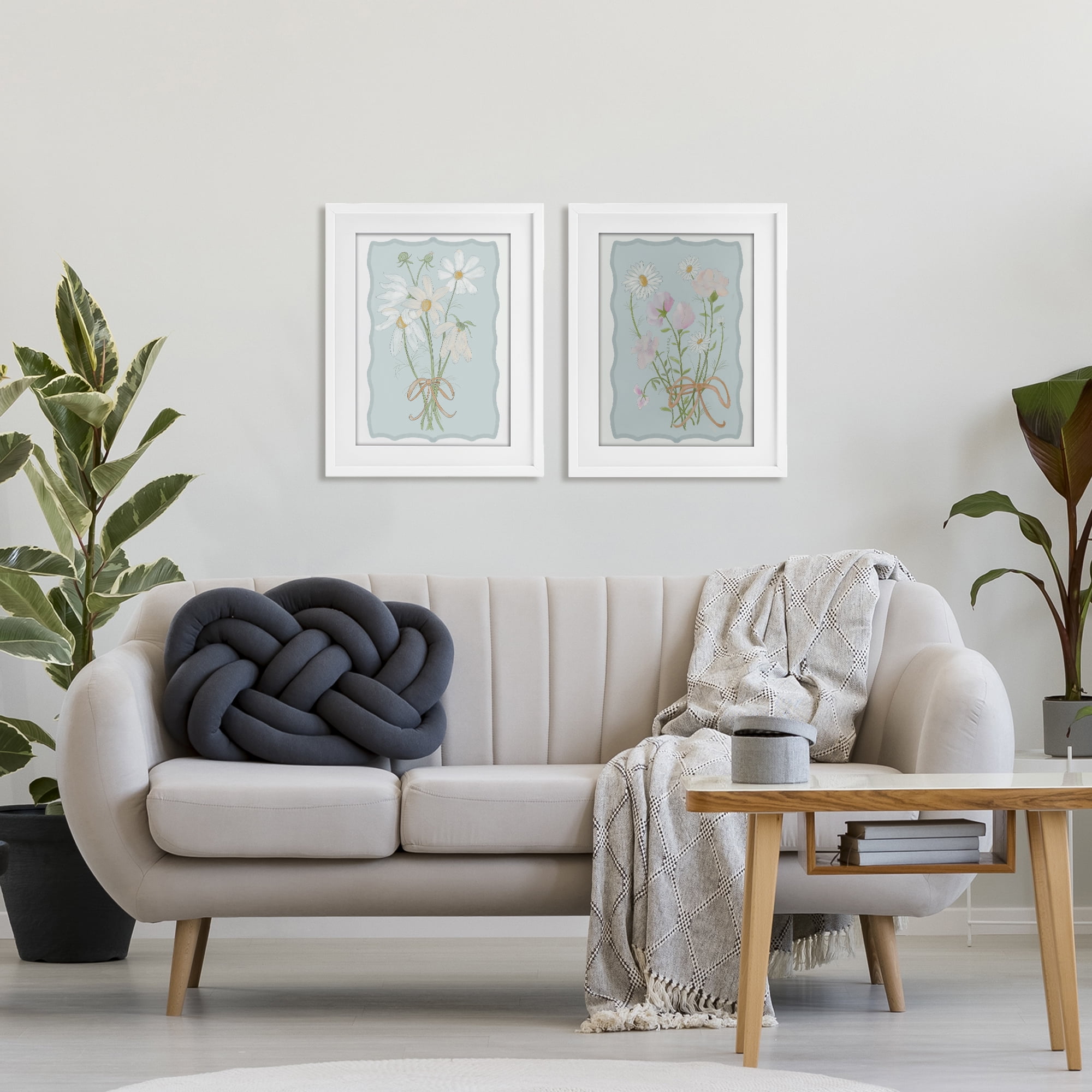 Vintage Spring Clippings 2 Piece White Framed Print Under Glass Set, design by Leslie Hermosa