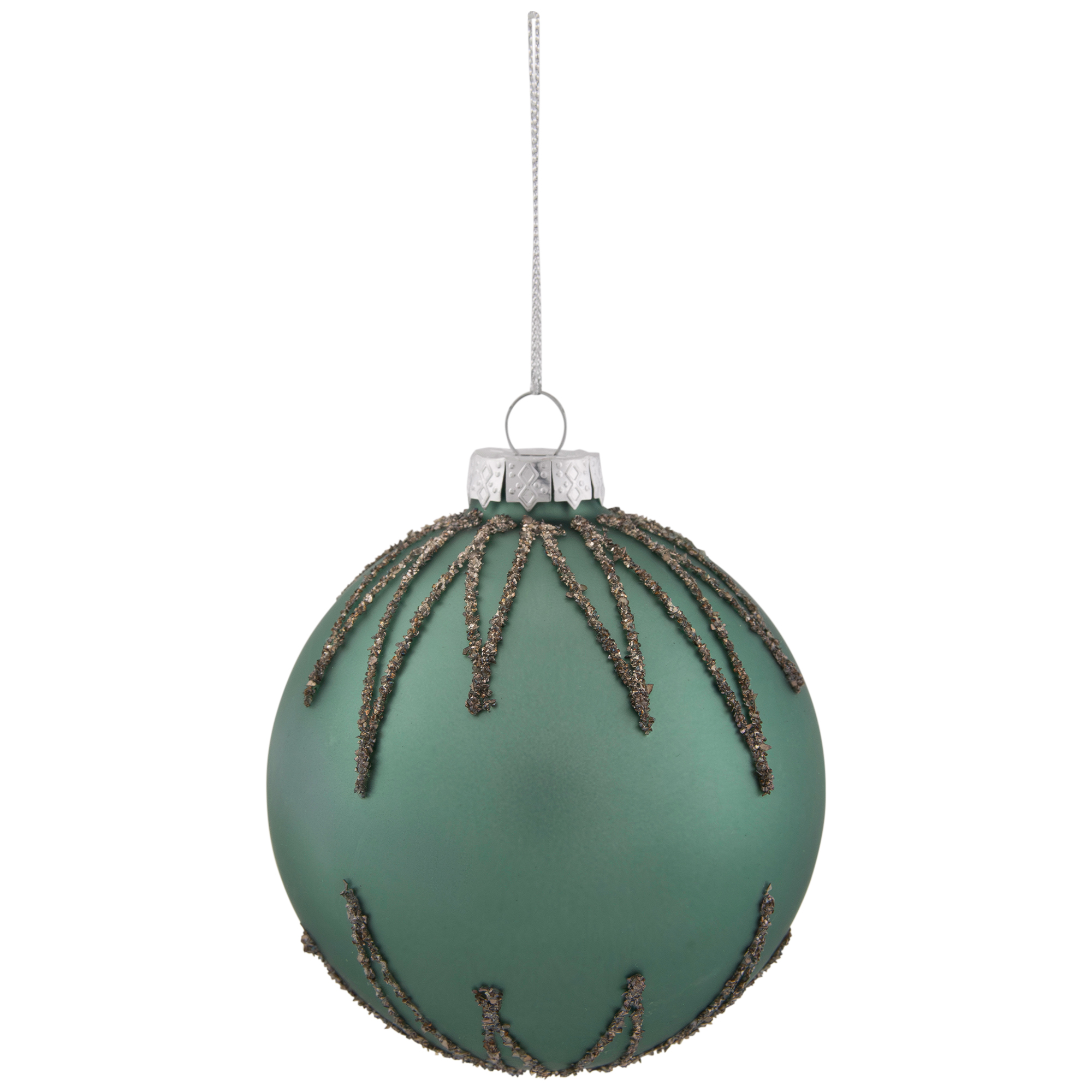 Northlight Matte Glass Ball with Glitter Starburst Christmas Ornament - 4" - Green