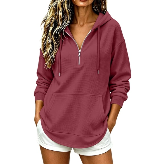 Horkkom Quarter Zip Pullover Sweatshirts Women Solid Color Tunic Hoodies Casual Trendy Sweatshirt M
