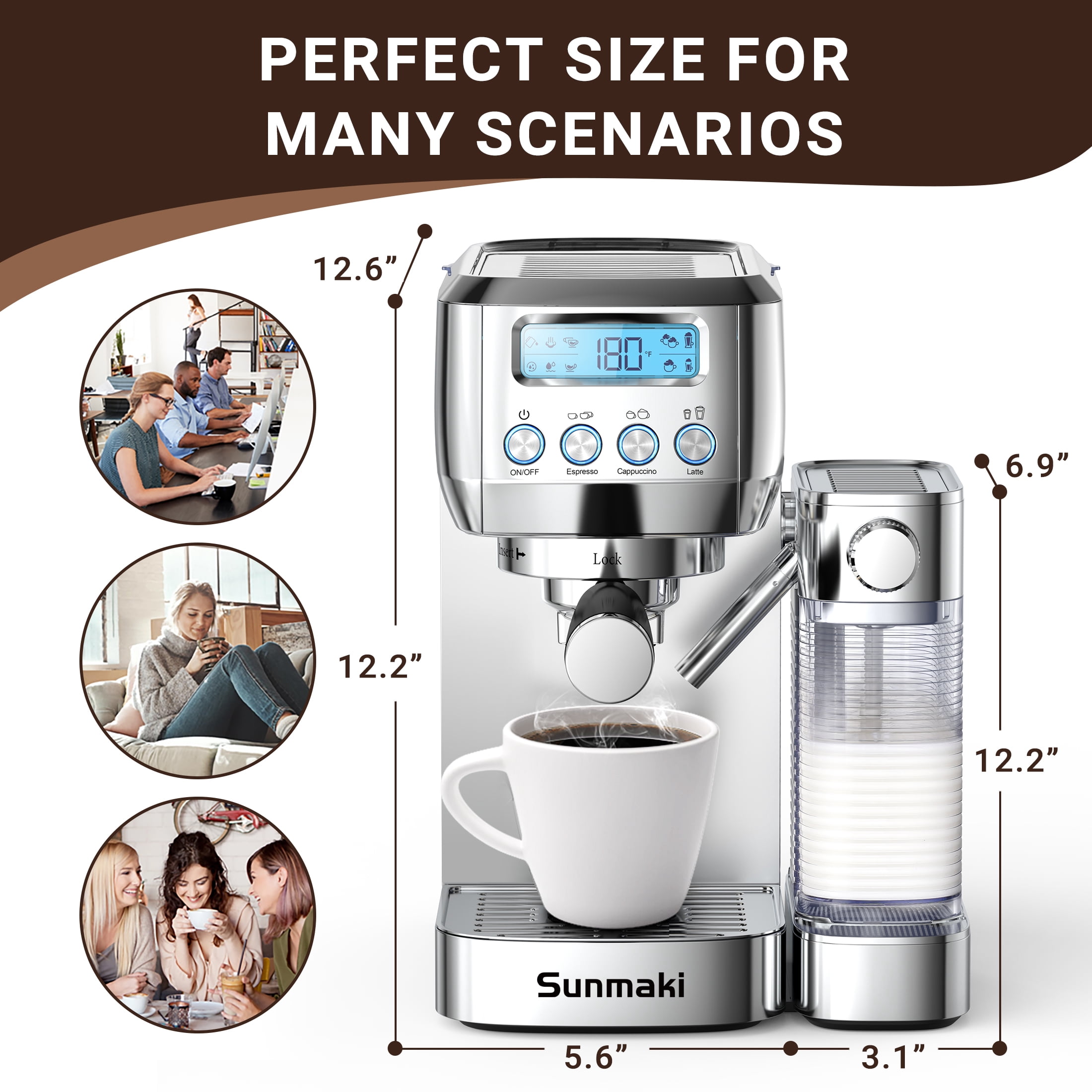 Sunmaki Espresso Machine High Pressure Professional Coffee Maker for Espresso, Latte, Macchiato