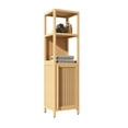thumbnail image 4 of Oufan  52" Multifunctional Bamboo Storage Cabinet, Freestanding Linen Tower Cabinet with Shutter Door&Open Shelf, Bamboo Storage Cabinet for Bathroom, 4 of 7