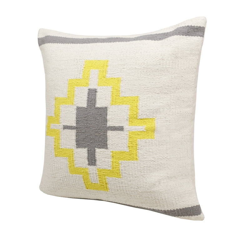 Handwoven Jute & Cotton Boho Kilim Pillow Cover Sets - Throw Pillows |  Cream-Yellow, (Set of 2, Multiple Options), 18x18