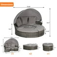 thumbnail image 3 of 4 Pieces Patio Furniture Round Outdoor Daybed,Wicker Rattan Sectional Sofa with Retractable Canopy,Wicker Conversation Set with Washable Cushions,Storable Table in Porch Backyard,Dark Gray, 3 of 7