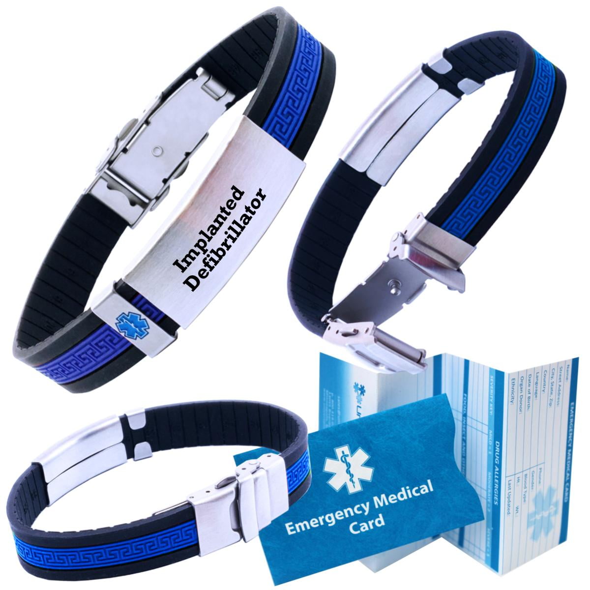 Preengraved "IMPLANTED DEFIBRILLATOR" Black/Blue Ultra Slim Designer