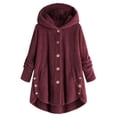 thumbnail image 2 of Winter Women Plush Hooded Coat Long Sleeve Solid Fuzzy Fleece Casual Overcoat Button up Ear Hooded Jacket Outwear with Pocket, 2 of 7