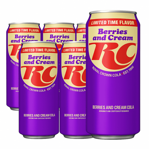 RC Cola Berries and Cream Limited Edition Soda 16oz Can (Pack of 6)