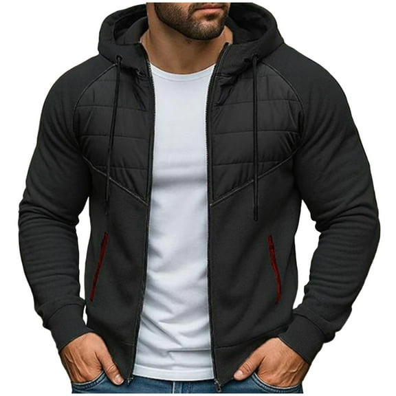 Yangnuo Mens Trendy Casual Comfy Zip Up Hoodies Men's Solid Color Spliced Long Sleeved Hooded Zipper Cardigan Sweater Jacket