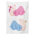 thumbnail image 3 of Ambesonne Cartoon Tablecloth Rectangular Table Cover, Little Twins in Pajamas, 60"x90", Pink Blue, 3 of 4