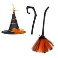 thumbnail image 1 of Decoración de Halloween: Escoba Voladora y Sombrero de Bruja, Accesorios de Maquillaje para Disfraz | Set de Escobas Desmontables para Festival de Fantasmas | Plástico + Hilo de Red | Crea Ambiente p, 1 of 7