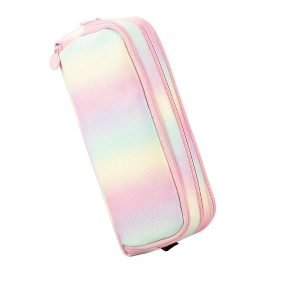 Double Opening Pencil Case Large Capacity, Holographic Rainbow Multi Layer Pen Bag with 3 Compartments & Slots, Expandable Oxford Cloth Stationery Organizer for Students School Office
