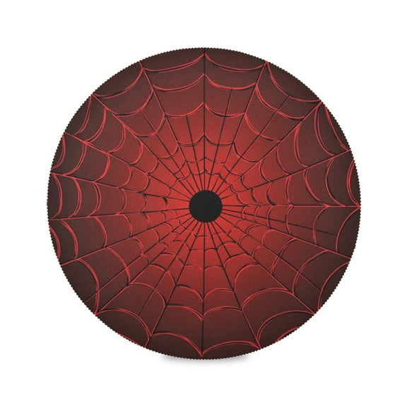 WOBOGO Red Cobweb Round Placemats Set of 1 Heat Resistant Washable Kitchen Table Decorations 15.4in