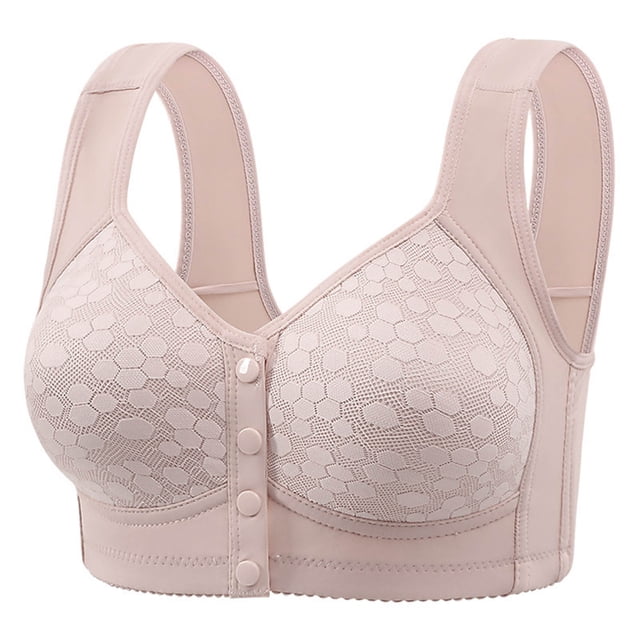 Sentmoon Wireless Bras for Women No Underwire Lift Nursing Bras for Breastfeeding Lace Full Coverage Front Closure Button Breathable Solid Color Everyday Bras Trendy Women for Daily Commute Gray 46