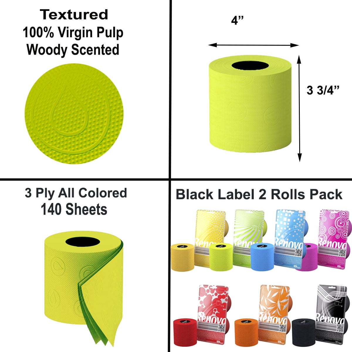 Yellow Toilet Paper 2 Roll Blister Pack, Renova