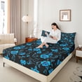 thumbnail image 4 of Homewish 4-Piece Queen Sheet Set - Chic Blue Flowers Exotic Floral Blossom, 4 of 7