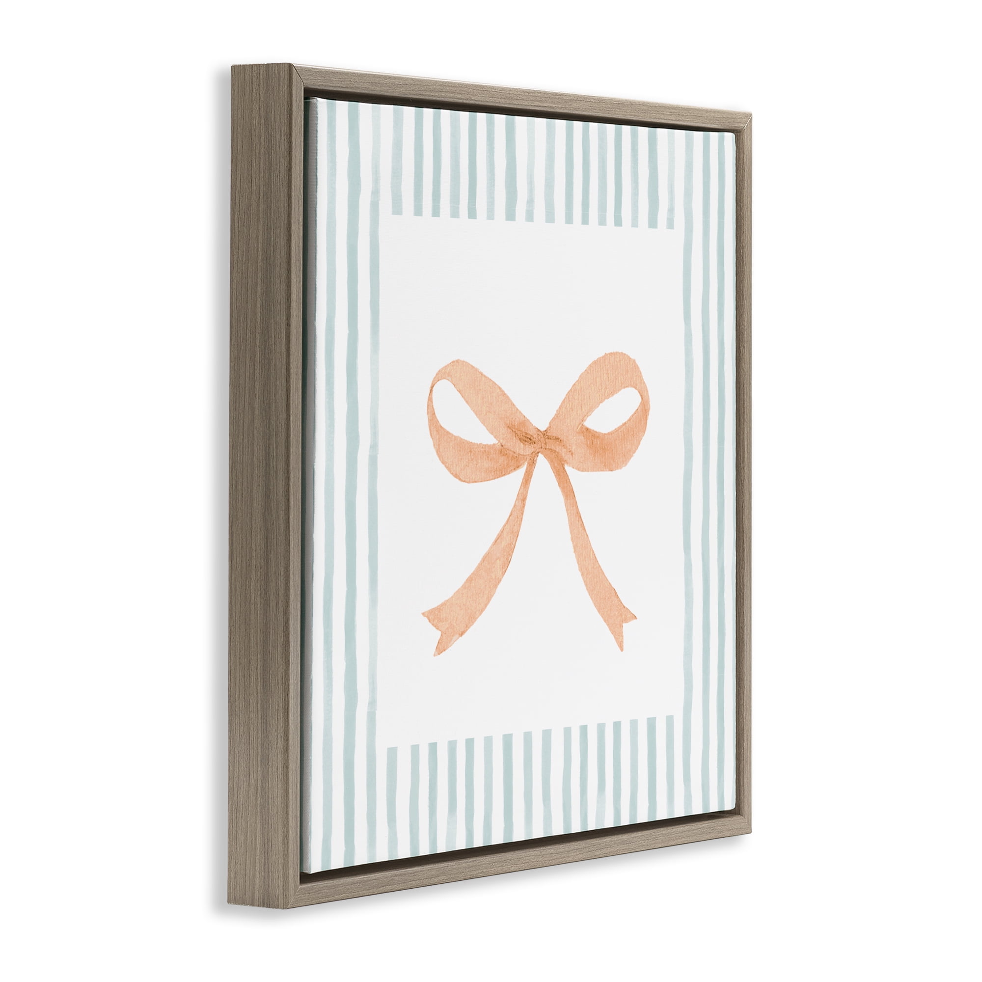 Stupell Industries Orange Bow with Stripe Border Brown Framed Floater Canvas Wall Art, design by Patricia Pinto
