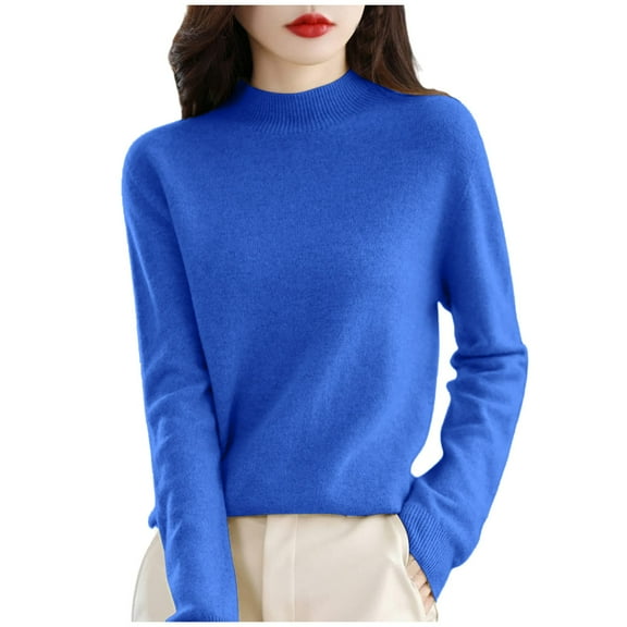 Gyexs Winter Sweaters for Women Soft Turtleneck Long Sleeve Wool Sweater Business Casual Work Blouses Women's Fashion, Dark Blue, Size XXL