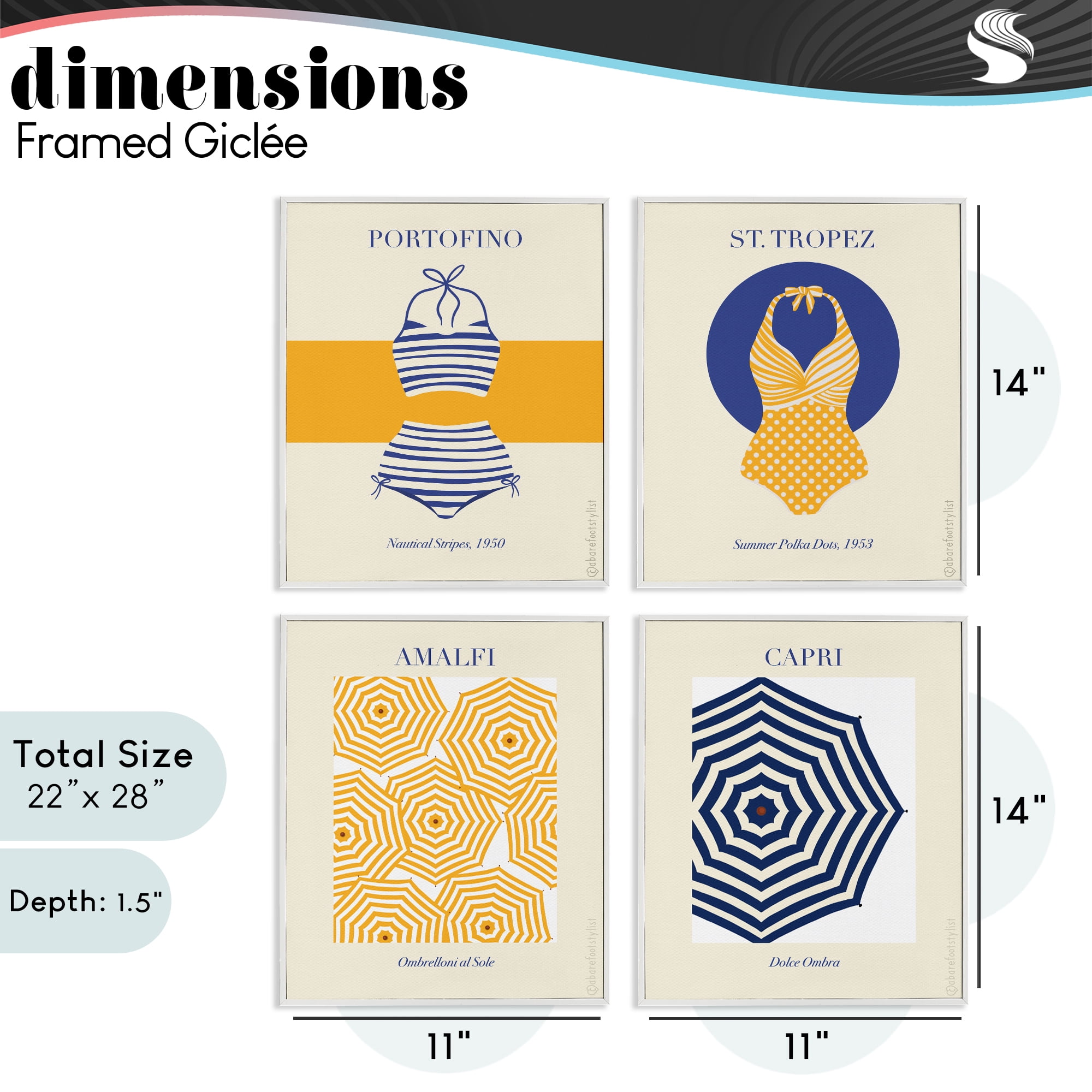 Stupell Industries Retro Beach Vacation Elements 4 Piece White Framed Giclee Art Set, design by A Barefoot Stylist