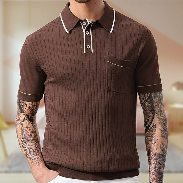 pstuiky camisetas para hombre, Blusa informal de punto con cuello vuelto, manga corta y color liso para hombre camisas casuales para hombre xl