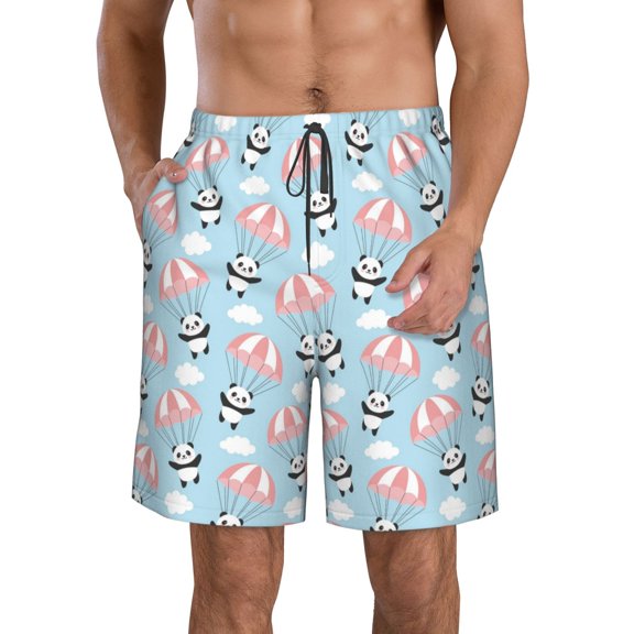 Naloa Cute Panda Flying in the Sky Men's Beach Shorts, Surfing shorts, Swim trunks, Quick Dry Swim Trunks for Surfing Beach Fun - Small