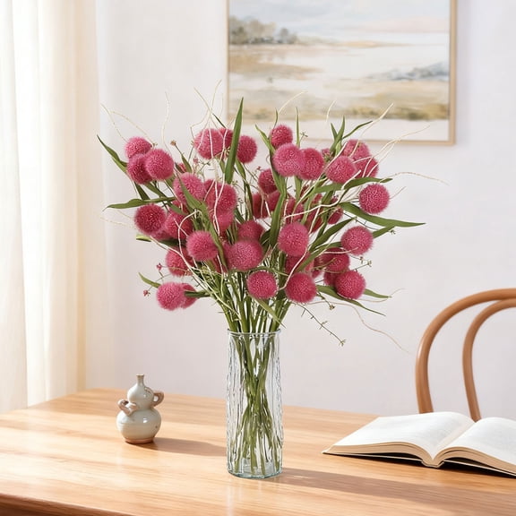 Under $3 Artificial Dandelion Ball Bouquet 3-Fruit Dandelion Ball Pvc For Living Room Vase Filler Wedding Arch Arrangement Pink (1Pc)